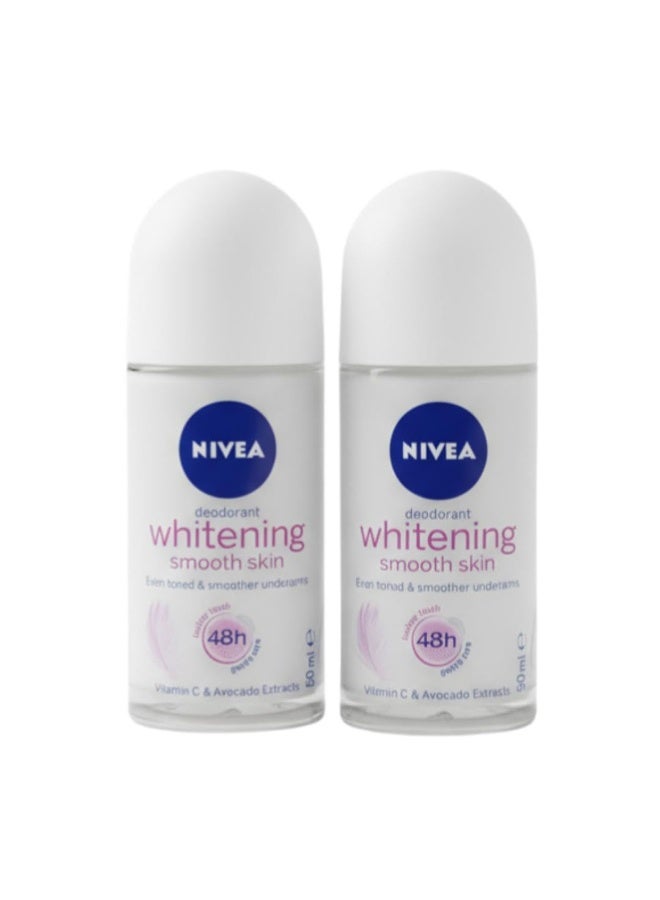 Nivea Whitening Smooth Skin Deodorant Roll On For Women, 50Ml (Pack Of 2) - Fresh - Image 1